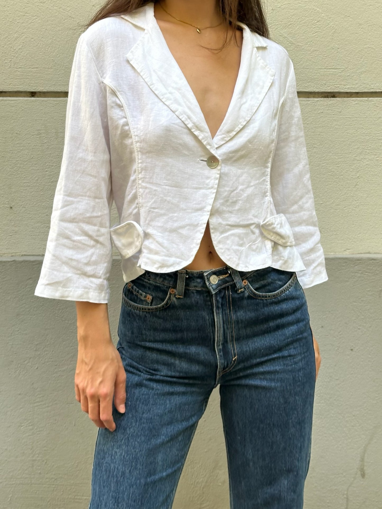 Vintage 100% Linen White Blazer Top M