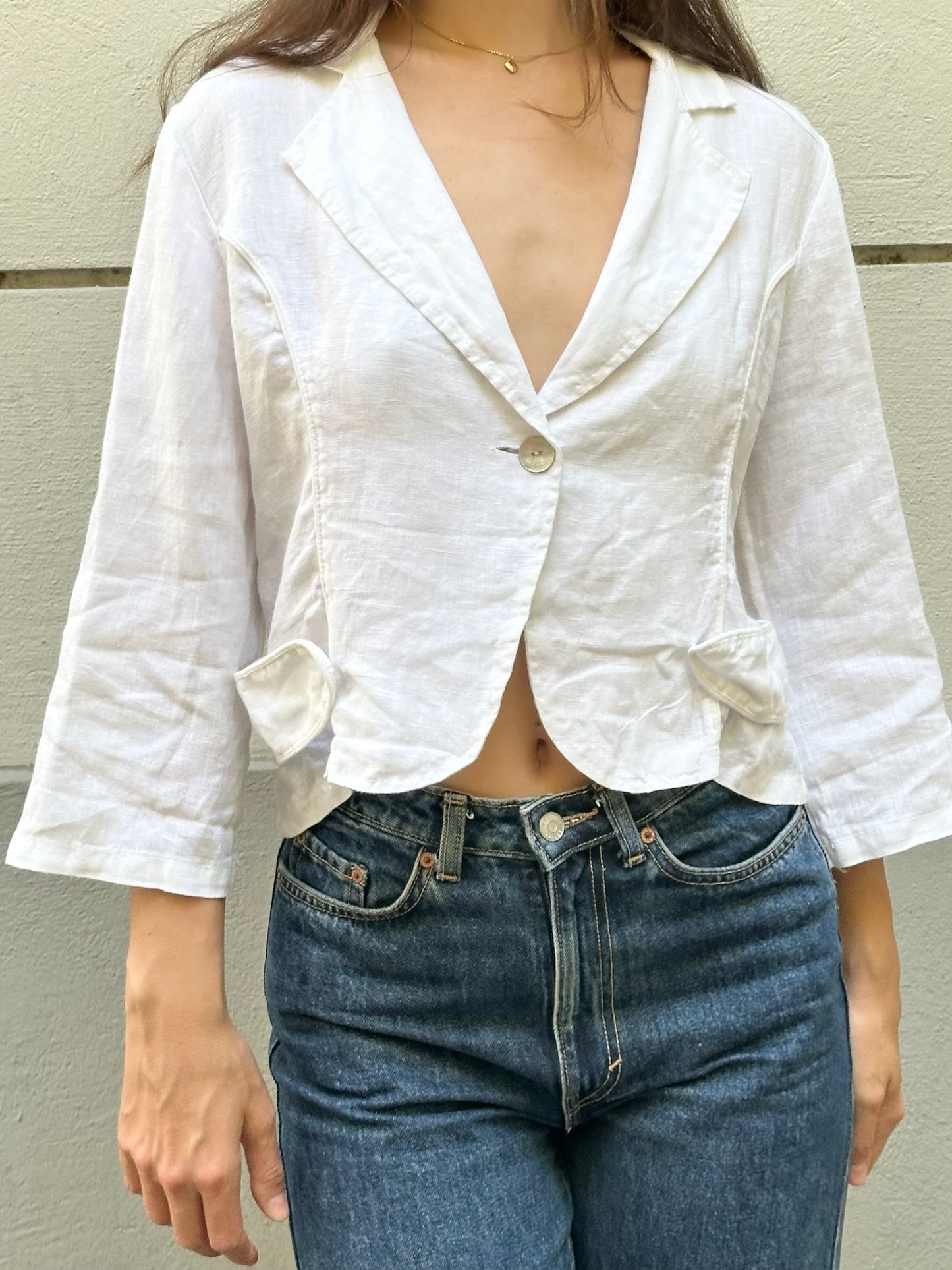 Vintage 100% Linen White Blazer Top M