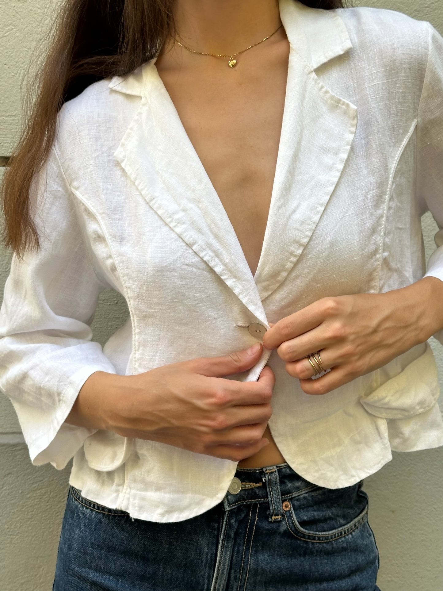 Vintage 100% Linen White Blazer Top M