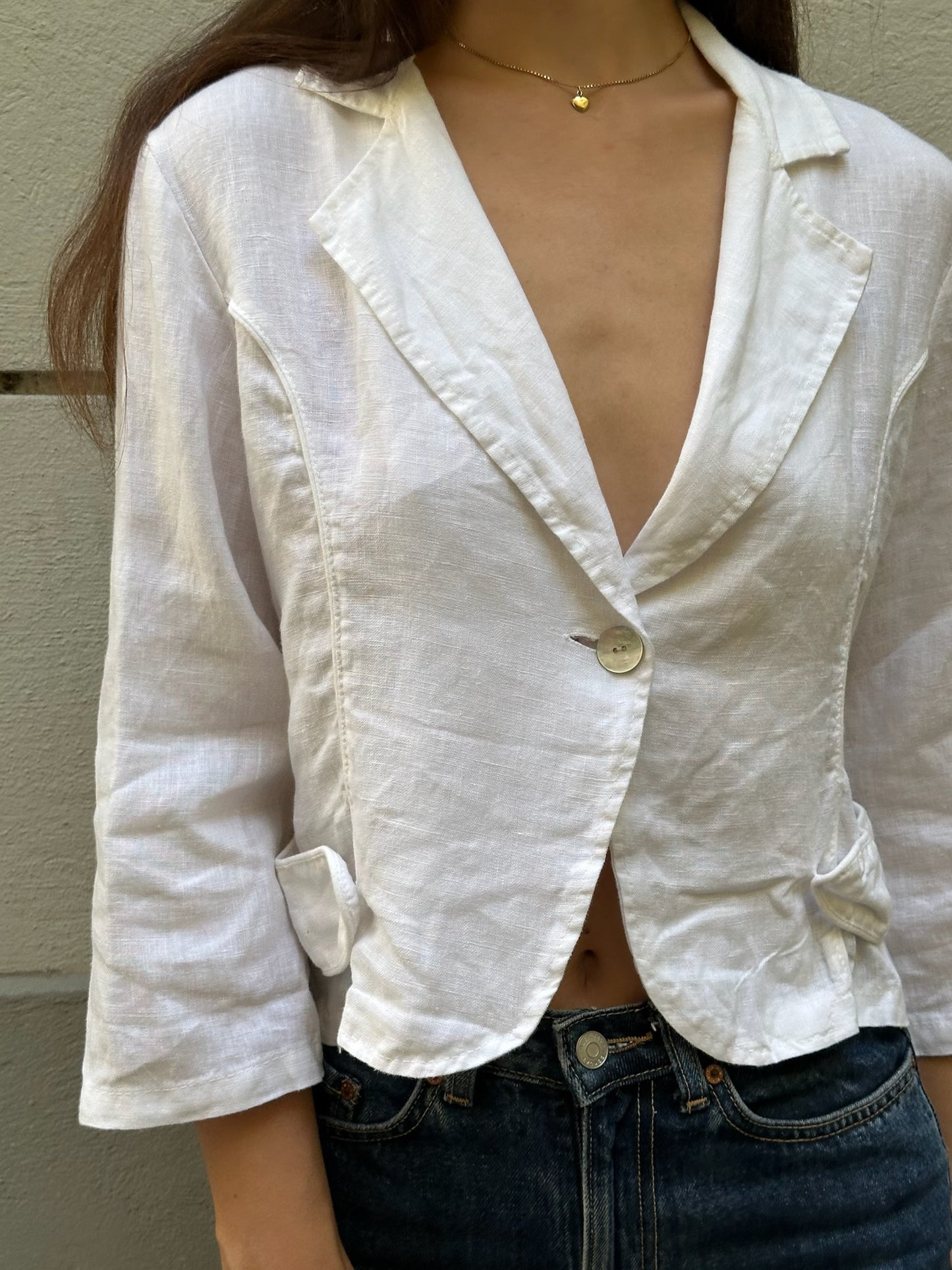 Vintage 100% Linen White Blazer Top M
