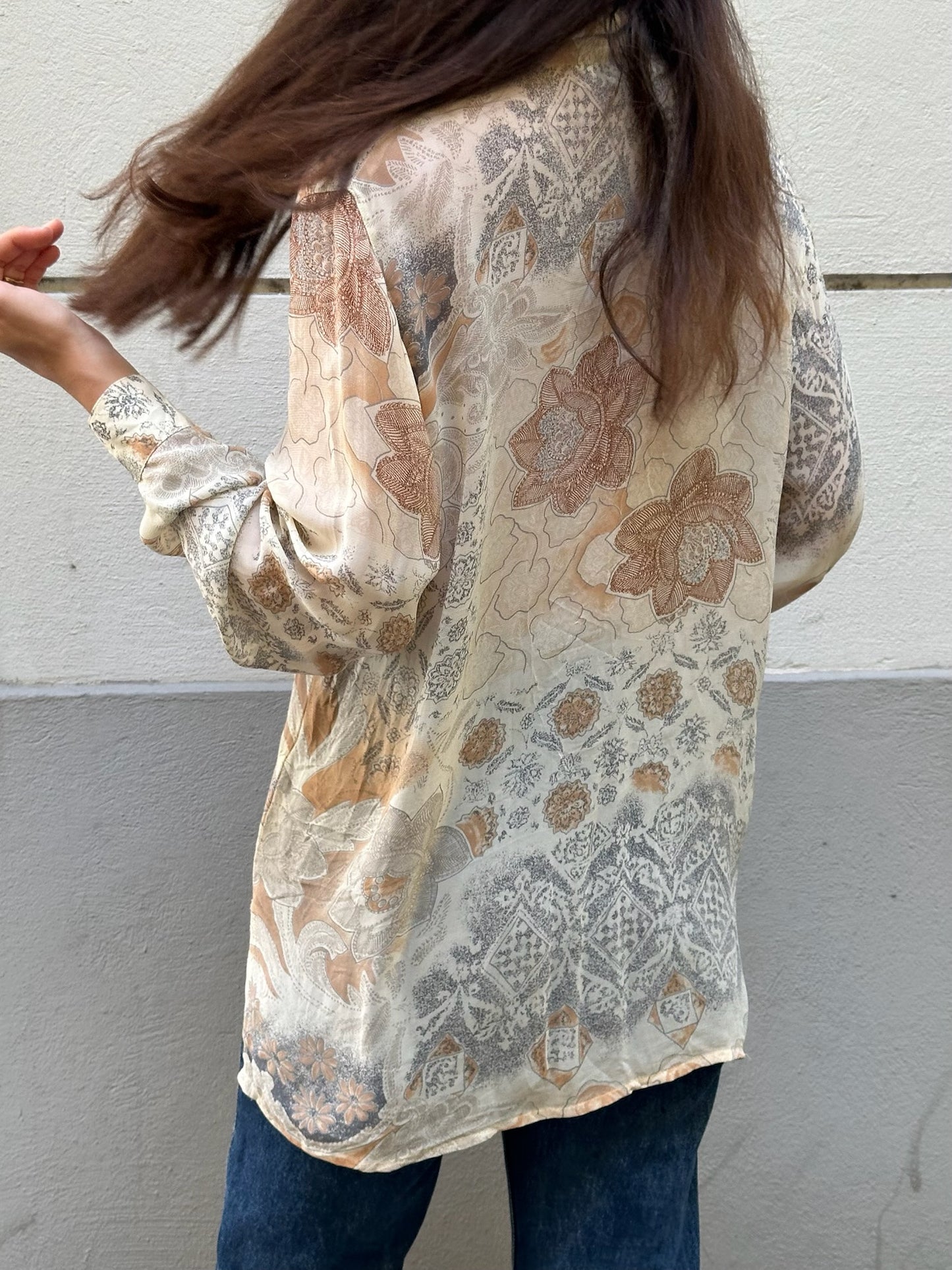 Vintage 100% Viscose Printed Long Sleeve Button Down Shirt M