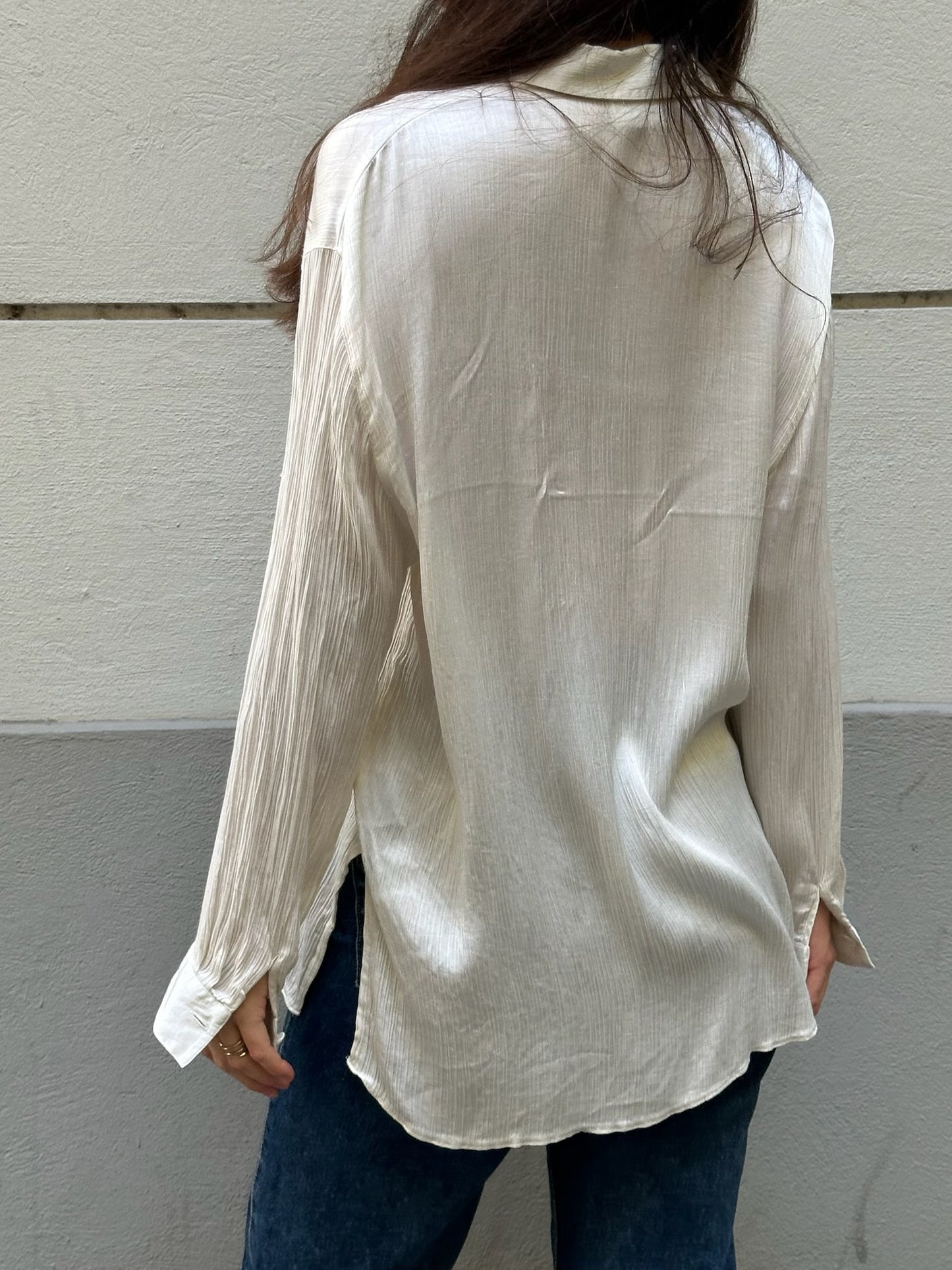 Vintage 100% Viscose Silky Cream Button Blouse M