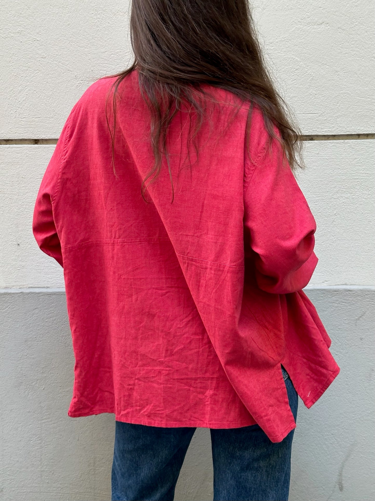 Vintage Linen/Cotton Blend Bright Red Button Down Shirt Jacket M