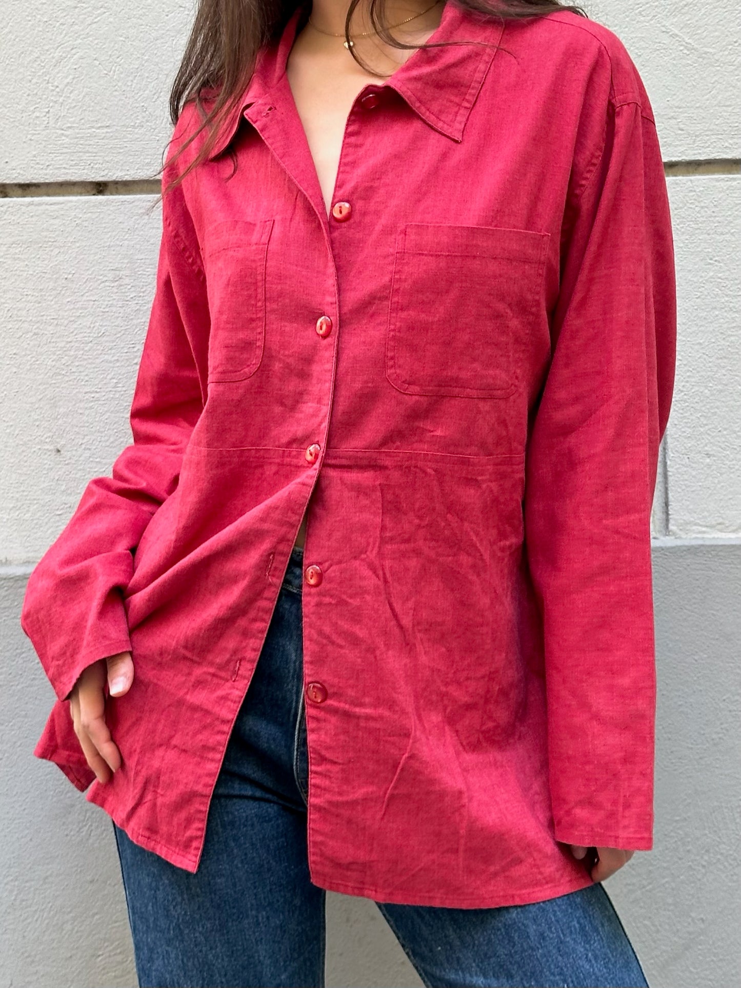 Vintage Linen/Cotton Blend Bright Red Button Down Shirt Jacket M