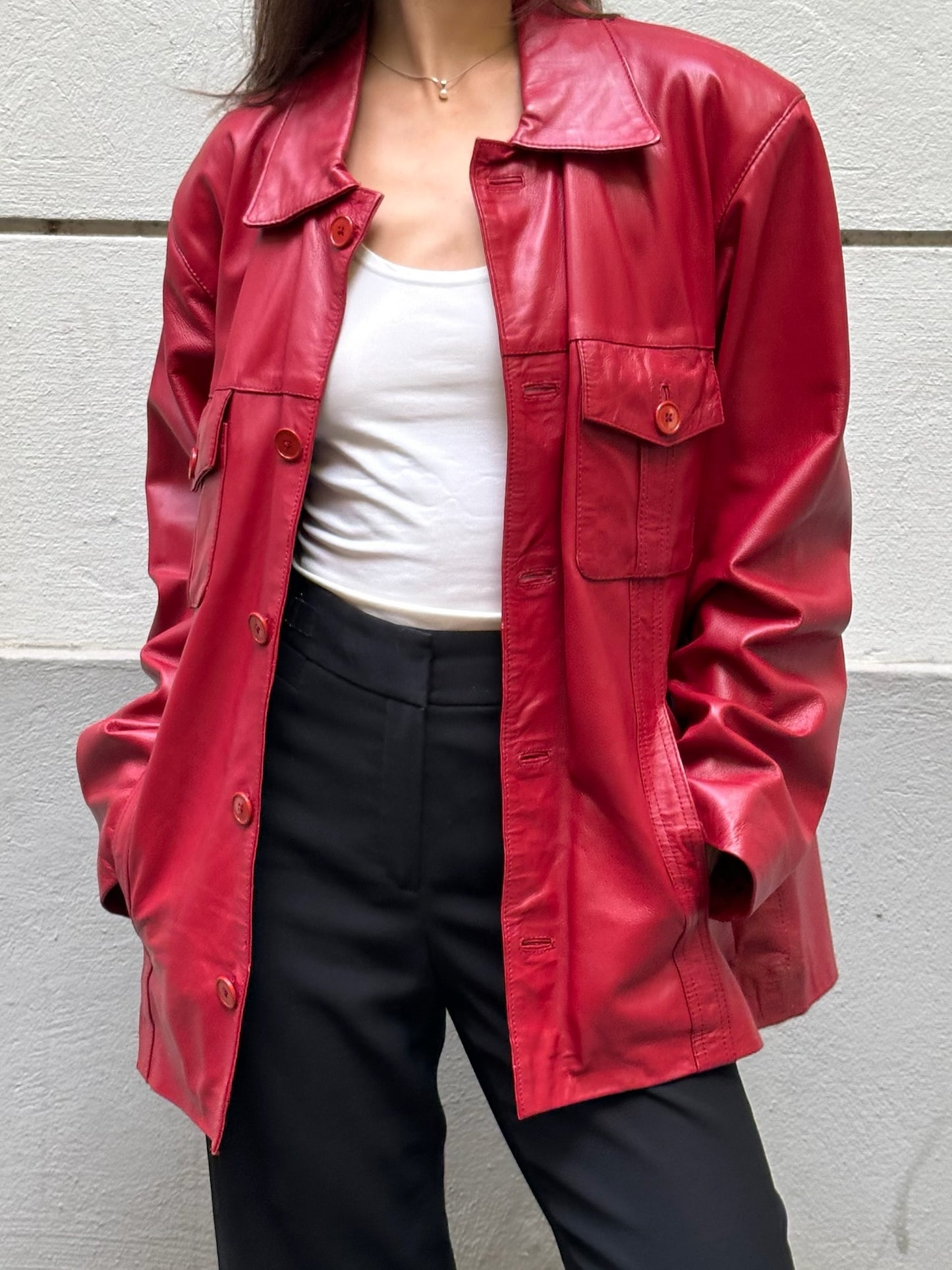 Vintage 100% Genuine Leather Red Jacket L