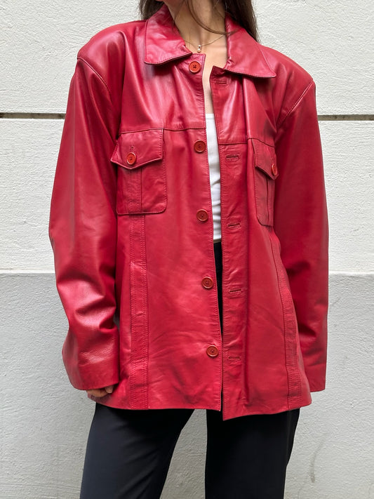 Vintage 100% Genuine Leather Red Jacket L