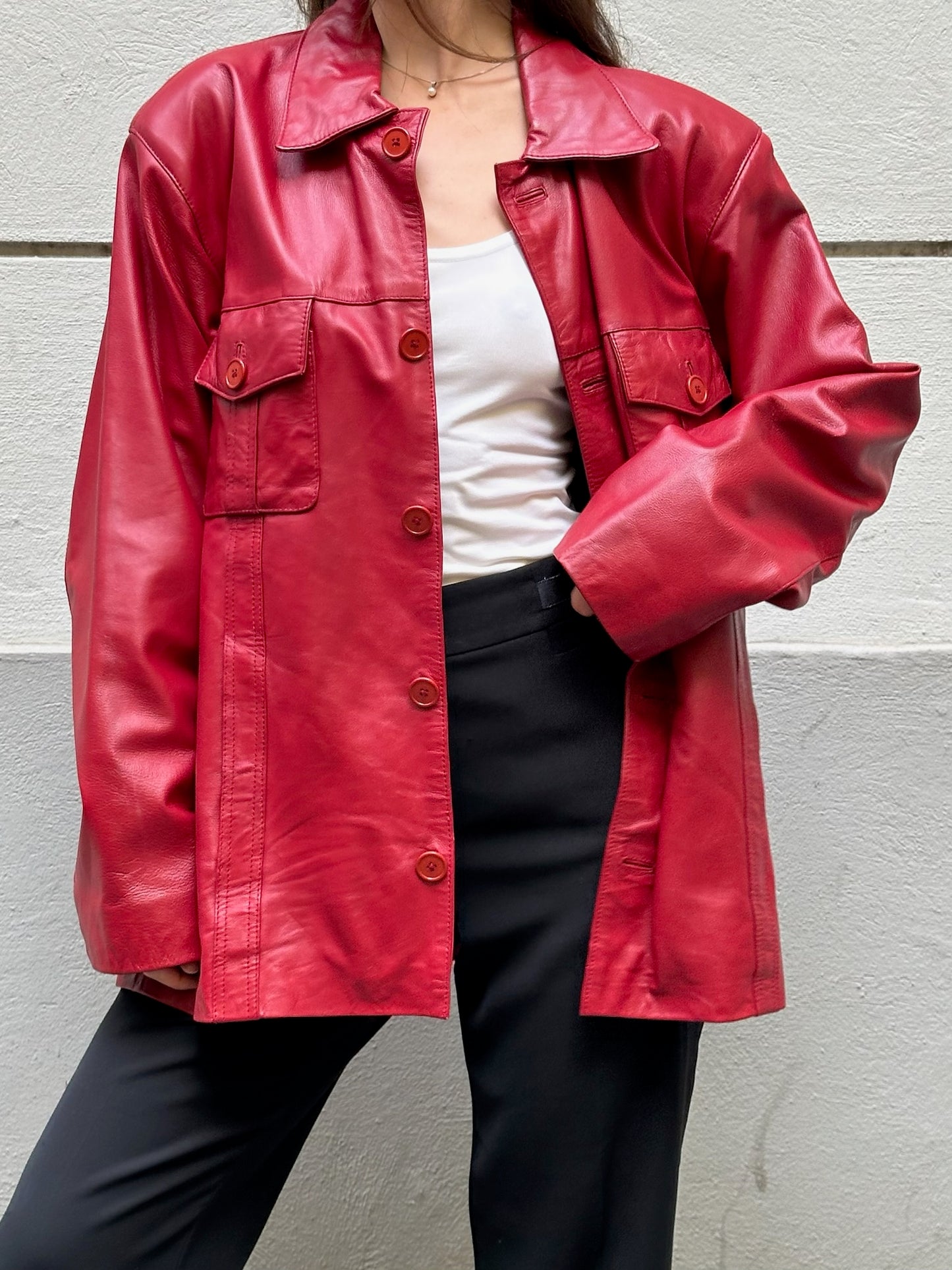 Vintage 100% Genuine Leather Red Jacket L