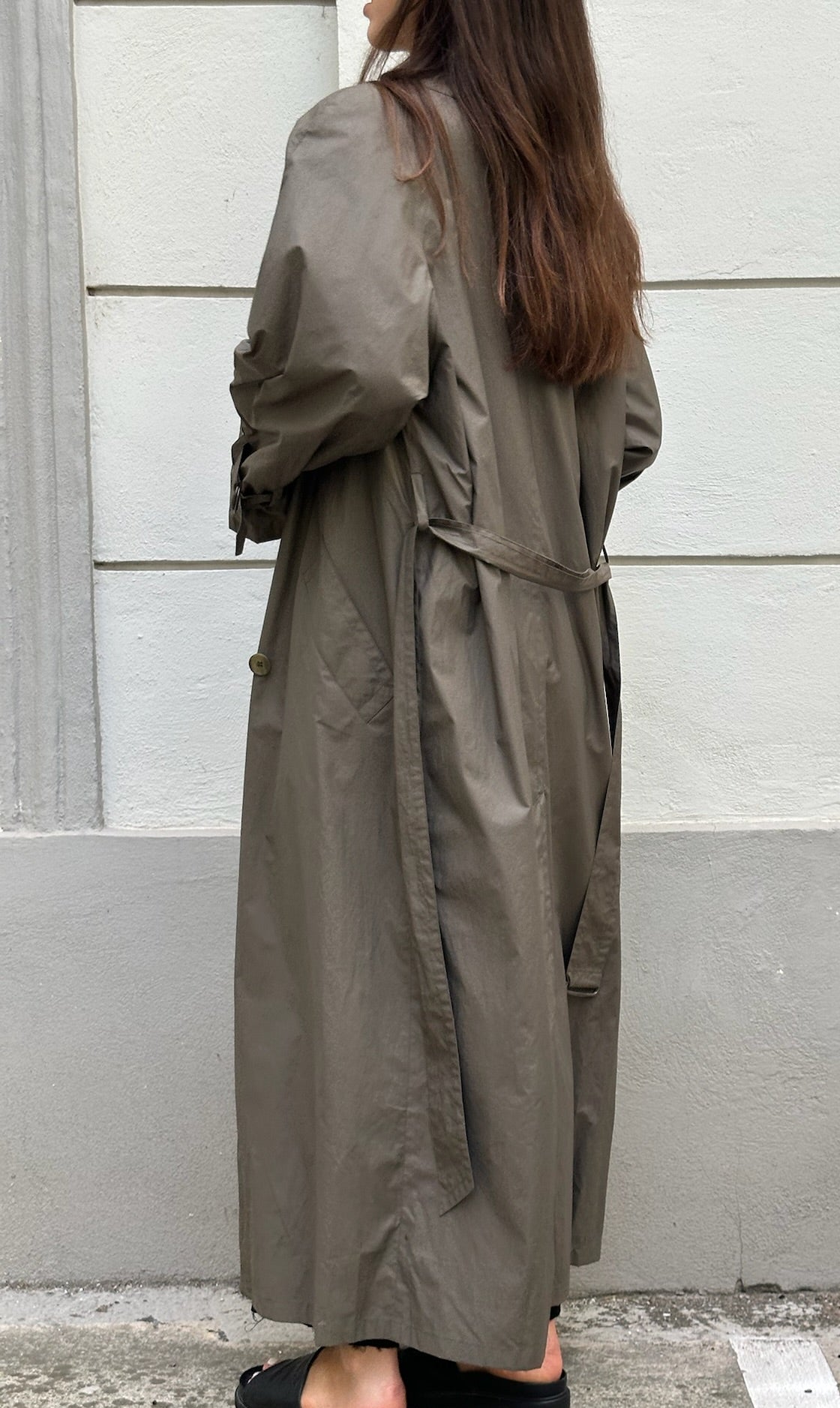 Vintage Cotton Blend Dark Khaki Maxi Trench Coat M