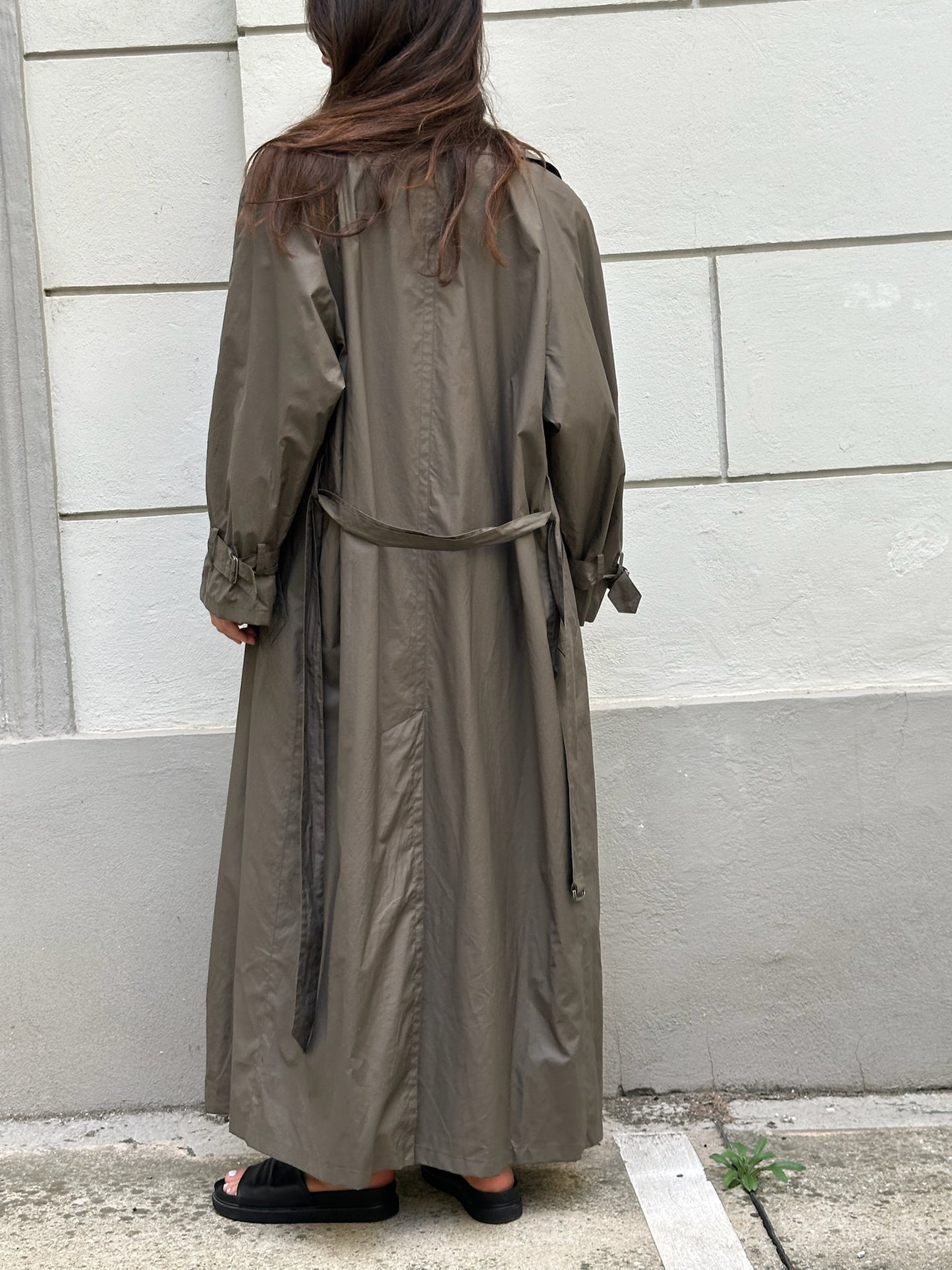 Vintage Cotton Blend Dark Khaki Maxi Trench Coat M
