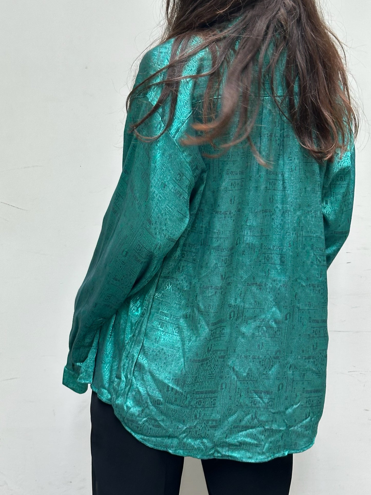 Vintage 100% Thai Silk Teal Button Down Blouse M