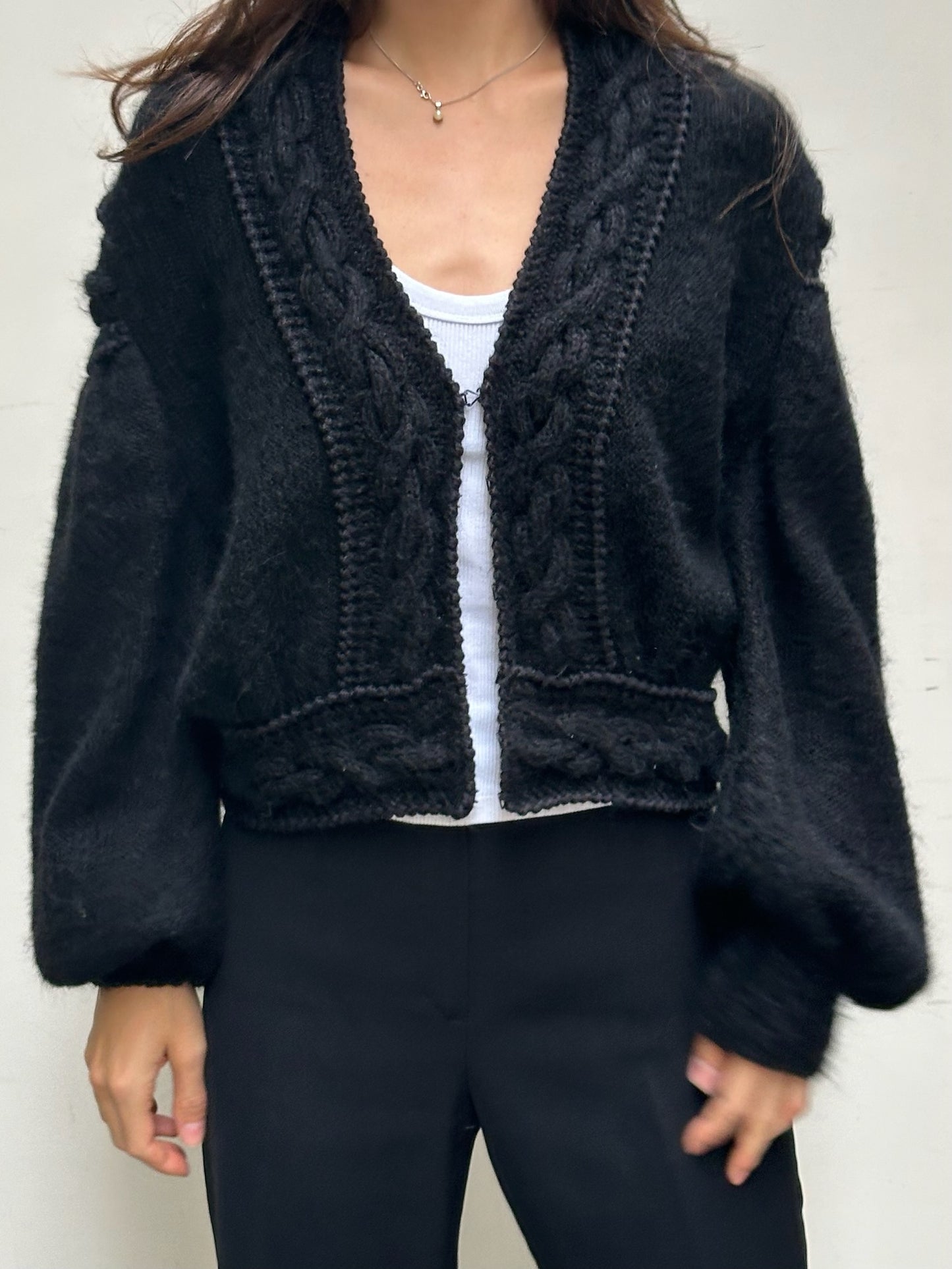 Vintage Black Handmade Mohair Wool Blend Cardigan Sweater One Size