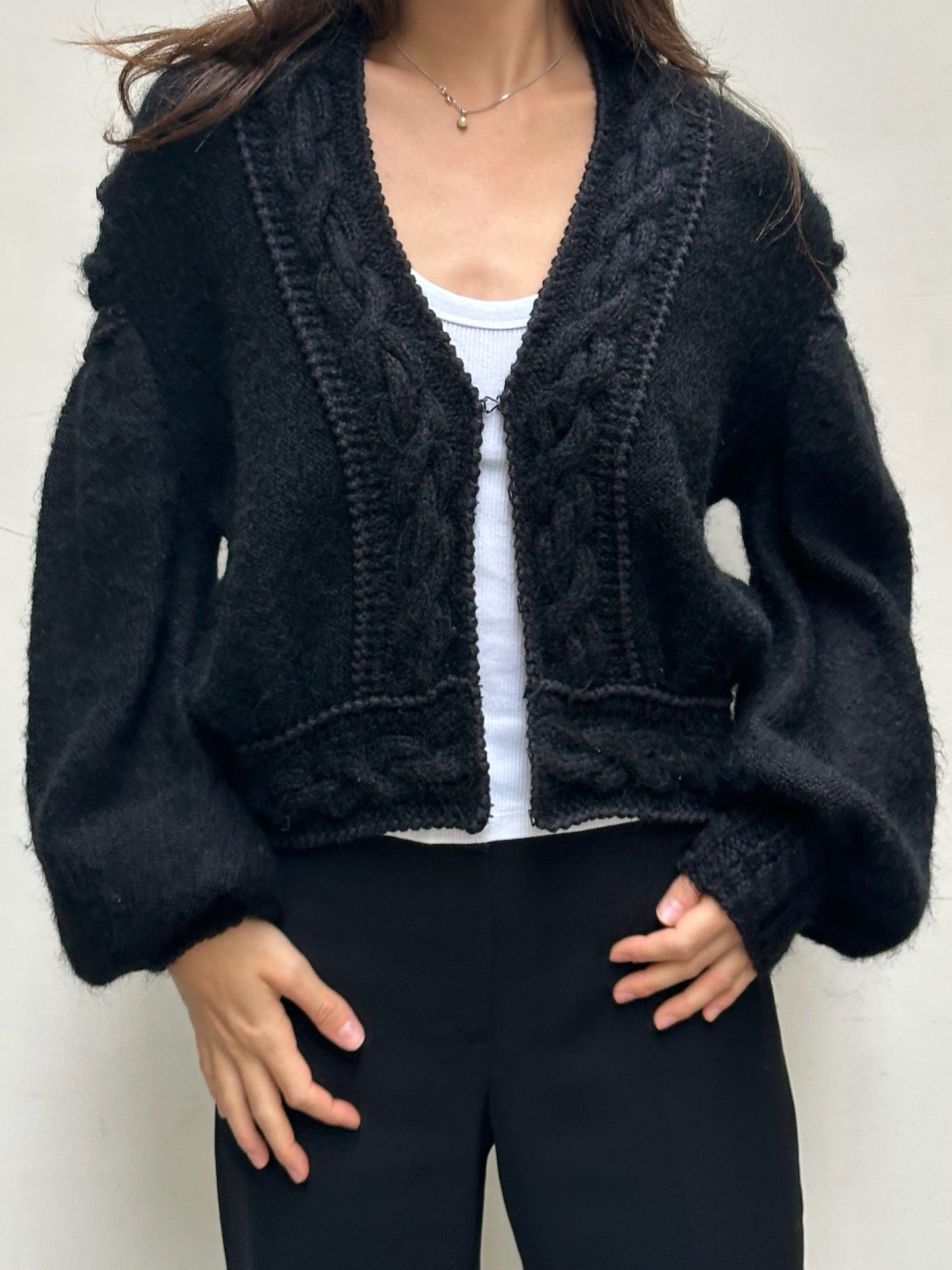 Vintage Black Handmade Mohair Wool Blend Cardigan Sweater One Size
