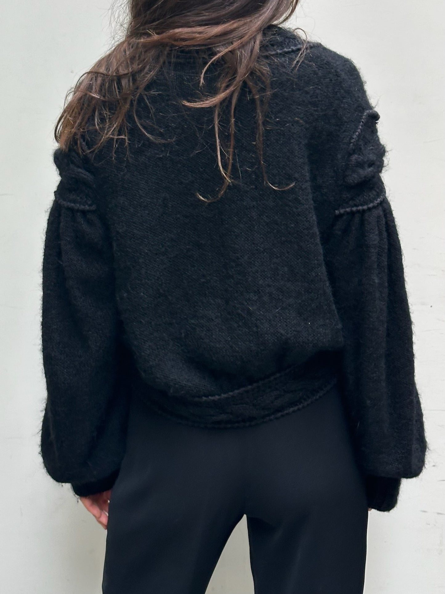 Vintage Black Handmade Mohair Wool Blend Cardigan Sweater One Size