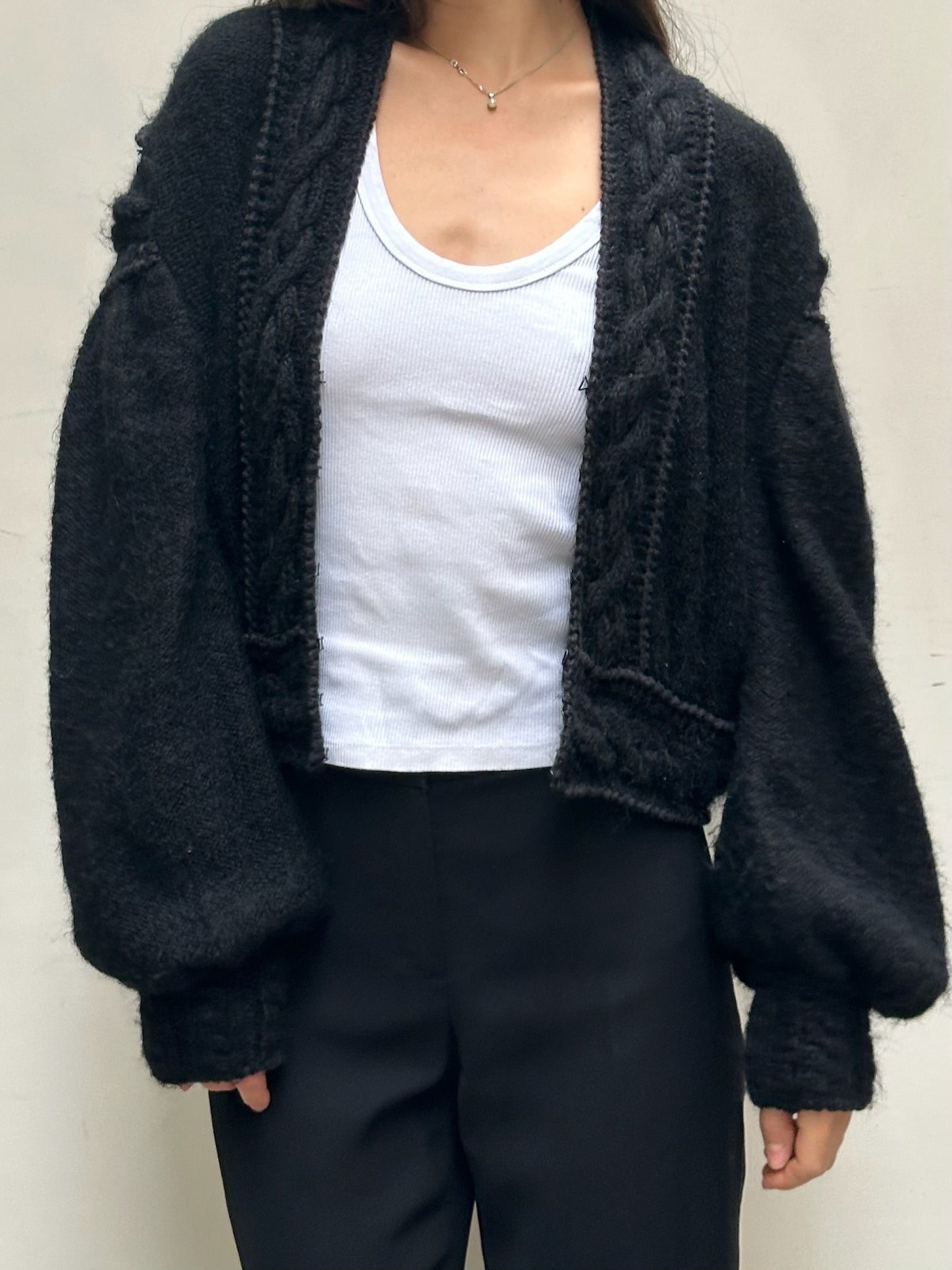 Vintage Black Handmade Mohair Wool Blend Cardigan Sweater One Size