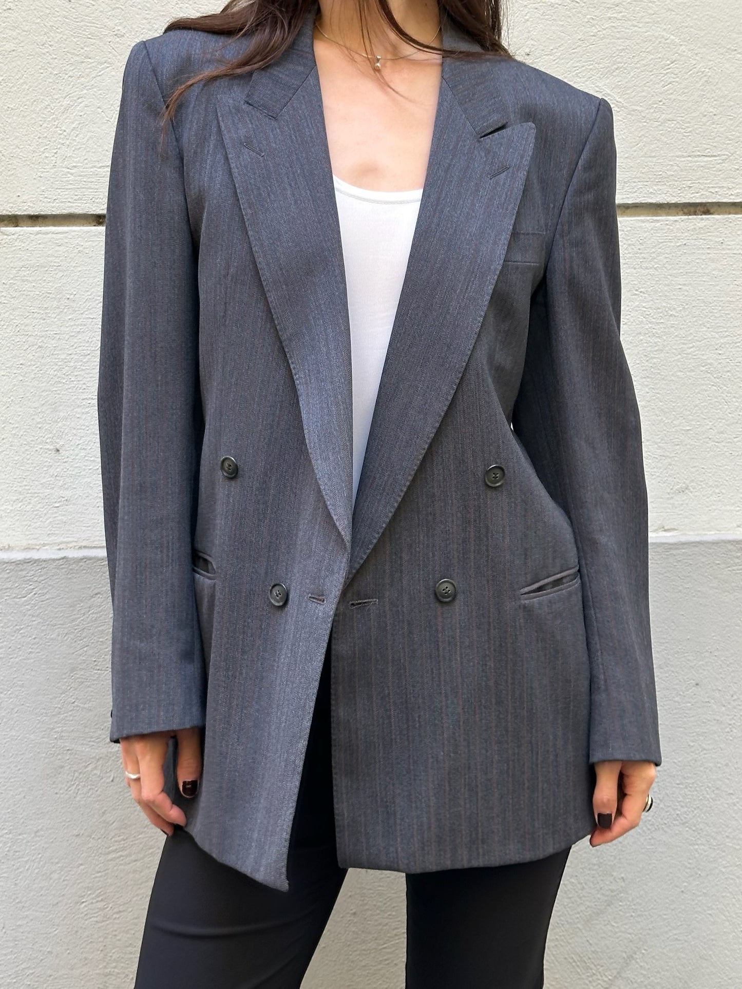 Vintage 100% Pure Wool Dark Gray Pin Stripe Blazer L