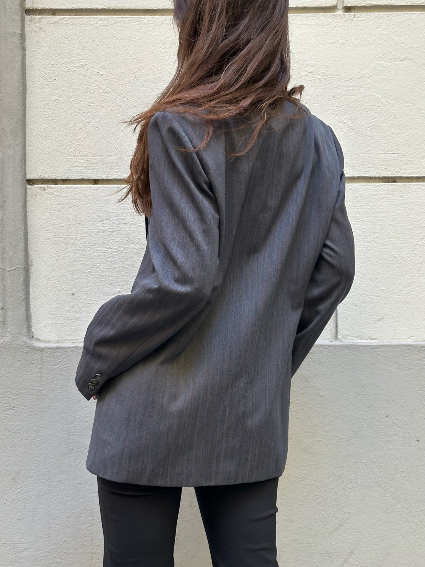 Vintage 100% Pure Wool Dark Gray Pin Stripe Blazer L