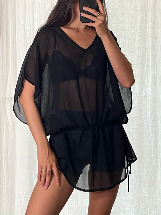 Vintage Black Tunic Top One Size