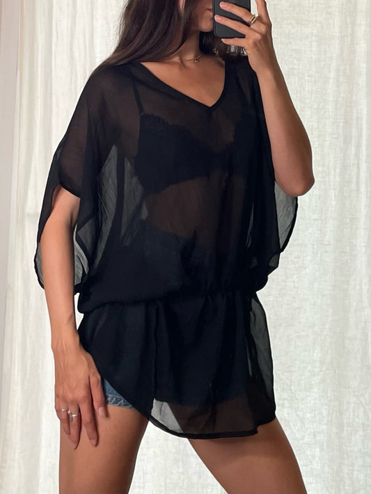 Vintage Black Tunic Top One Size