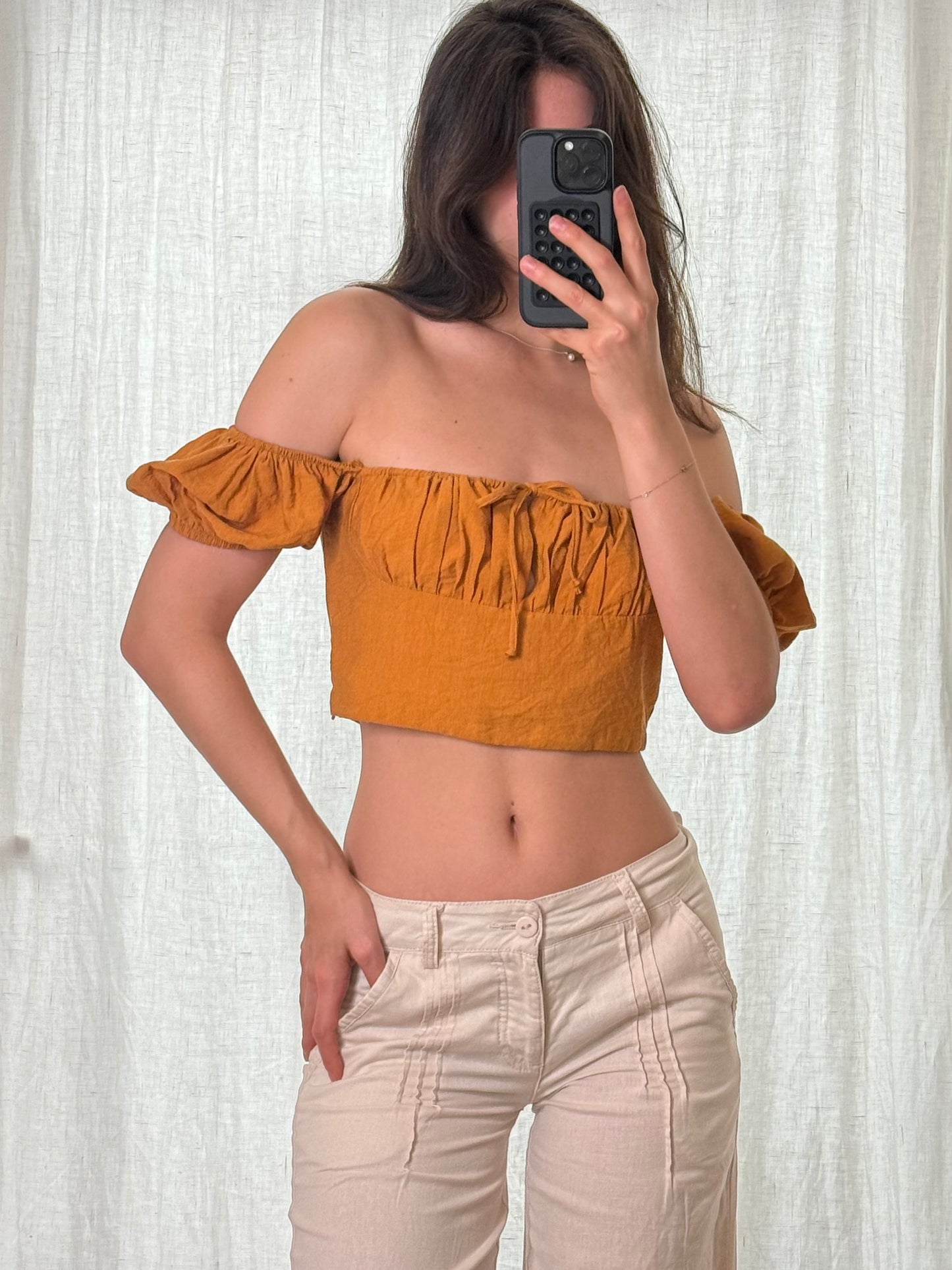 Marigold Yellow Off The Shoulder Crop Top S