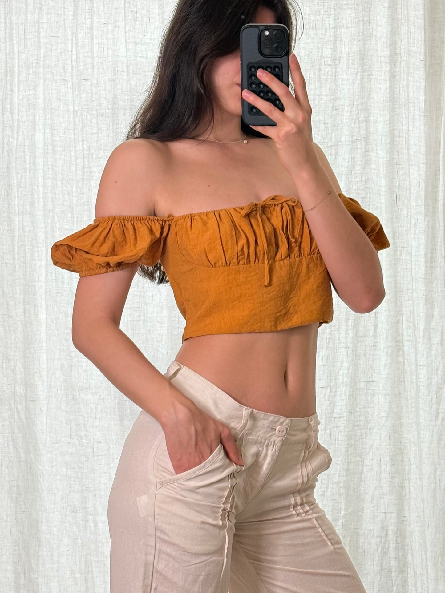 Marigold Yellow Off The Shoulder Crop Top S