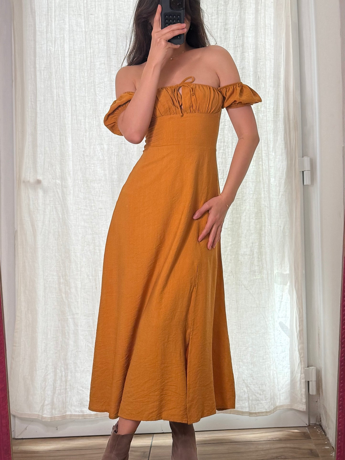 Marigold Yellow Peasant Style Maxi Dress XS/S