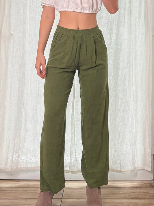 Green Cotton High Waisted Trousers S
