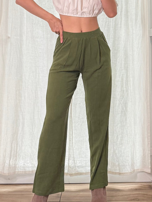 Green Cotton High Waisted Trousers S