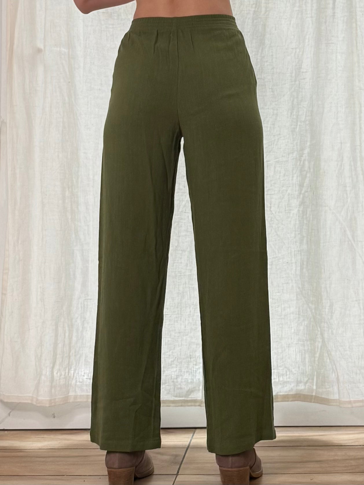Cotton High Waisted Olive Green High Waisted Straight Leg Trousers