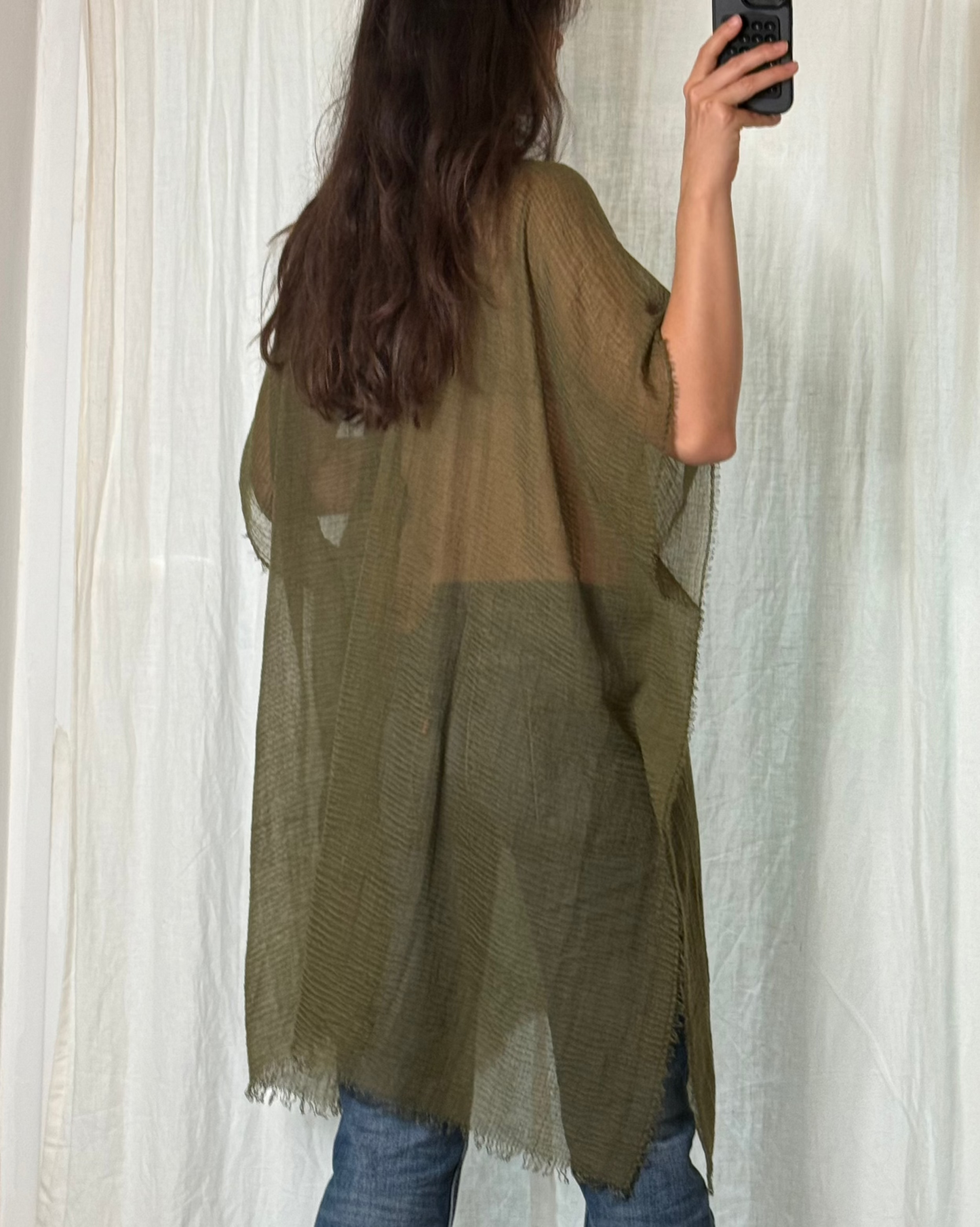 Olive Green Cotton Gauze Kimono Jacket One Size