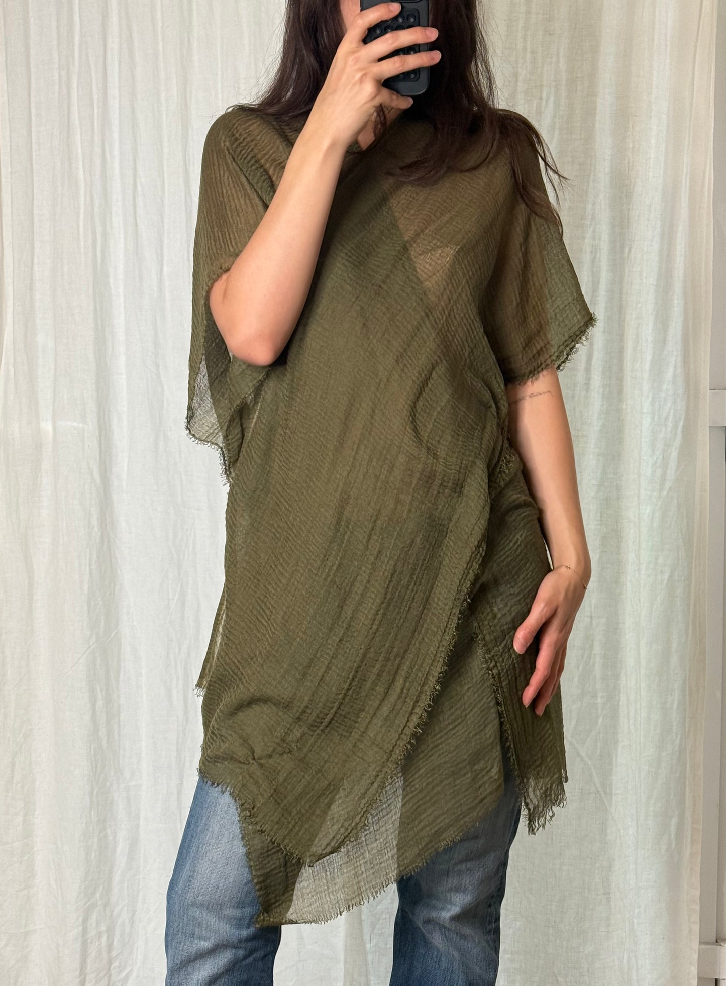 Olive Green Cotton Gauze Kimono Jacket One Size