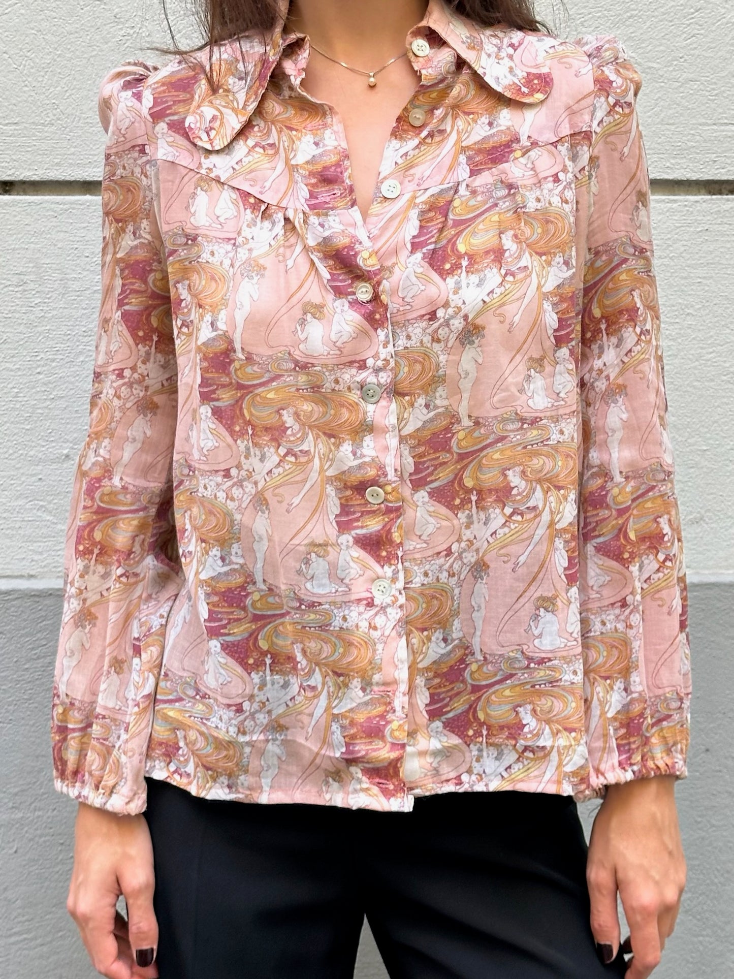 Vintage Floral Button Down Long Sleeve Shirt S