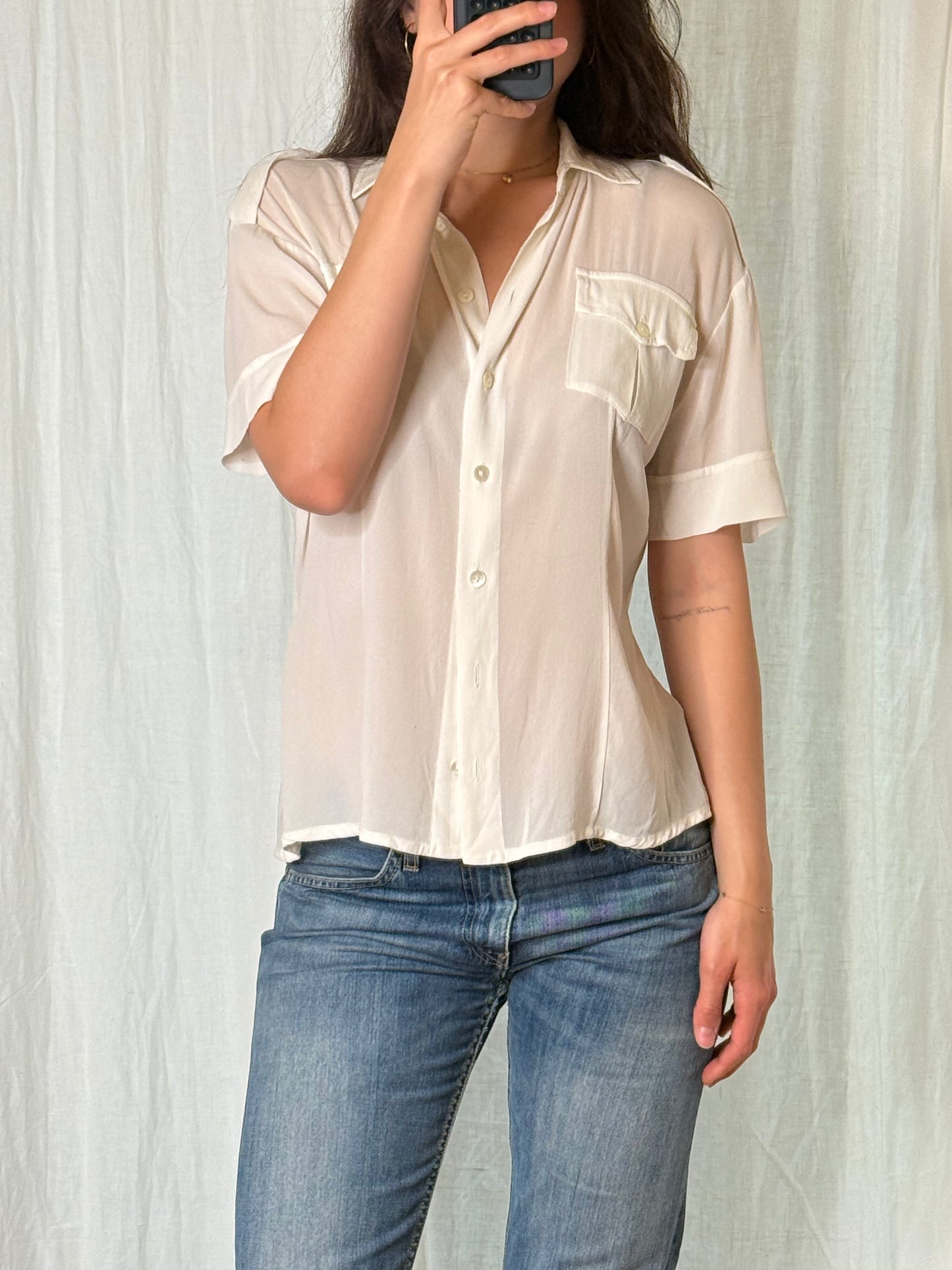 Patrizia Pepe 100% Viscose White Button Down Top S/M