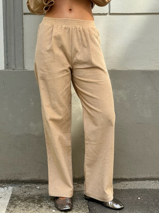 Beige Corduroy High Waisted Trousers S