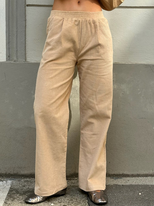 Beige Corduroy High Waisted Trousers S