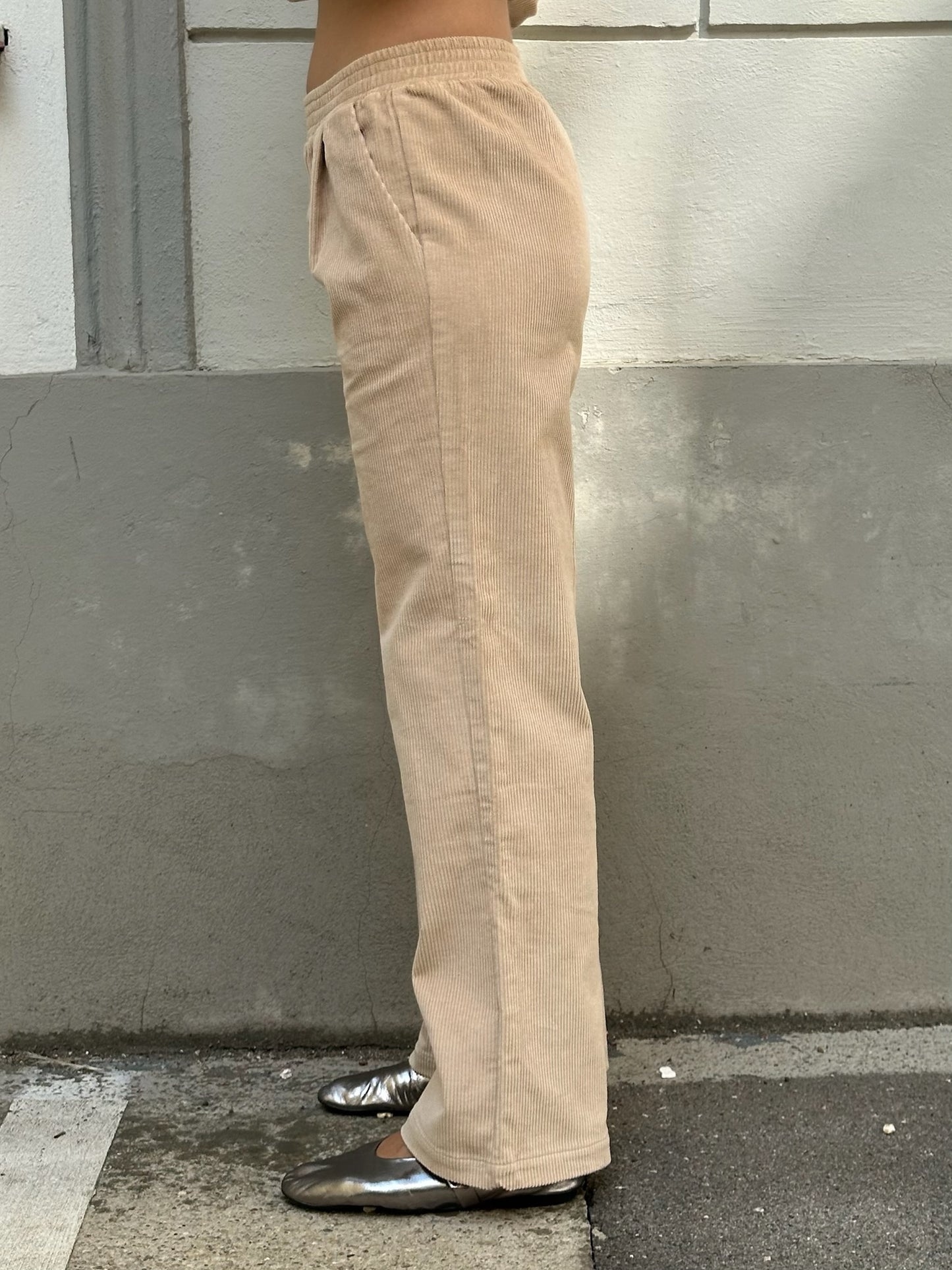 Beige Corduroy High Waisted Trousers S