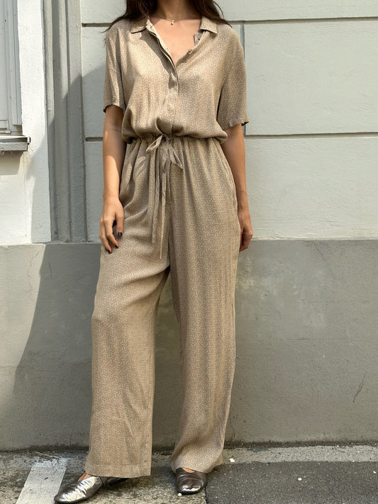 YAYA 100% Viscose Beige Pattern Jumpsuit L