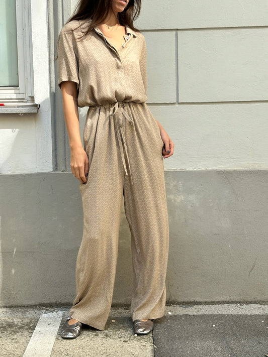 YAYA 100% Viscose Beige Pattern Jumpsuit L