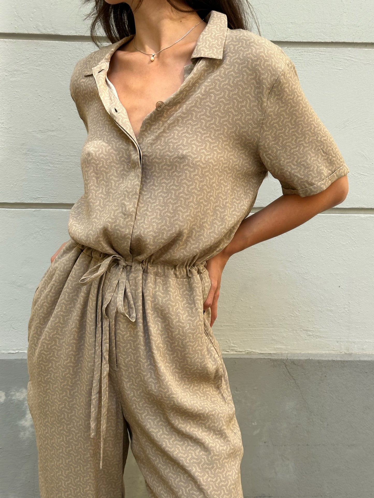 YAYA 100% Viscose Beige Pattern Jumpsuit L
