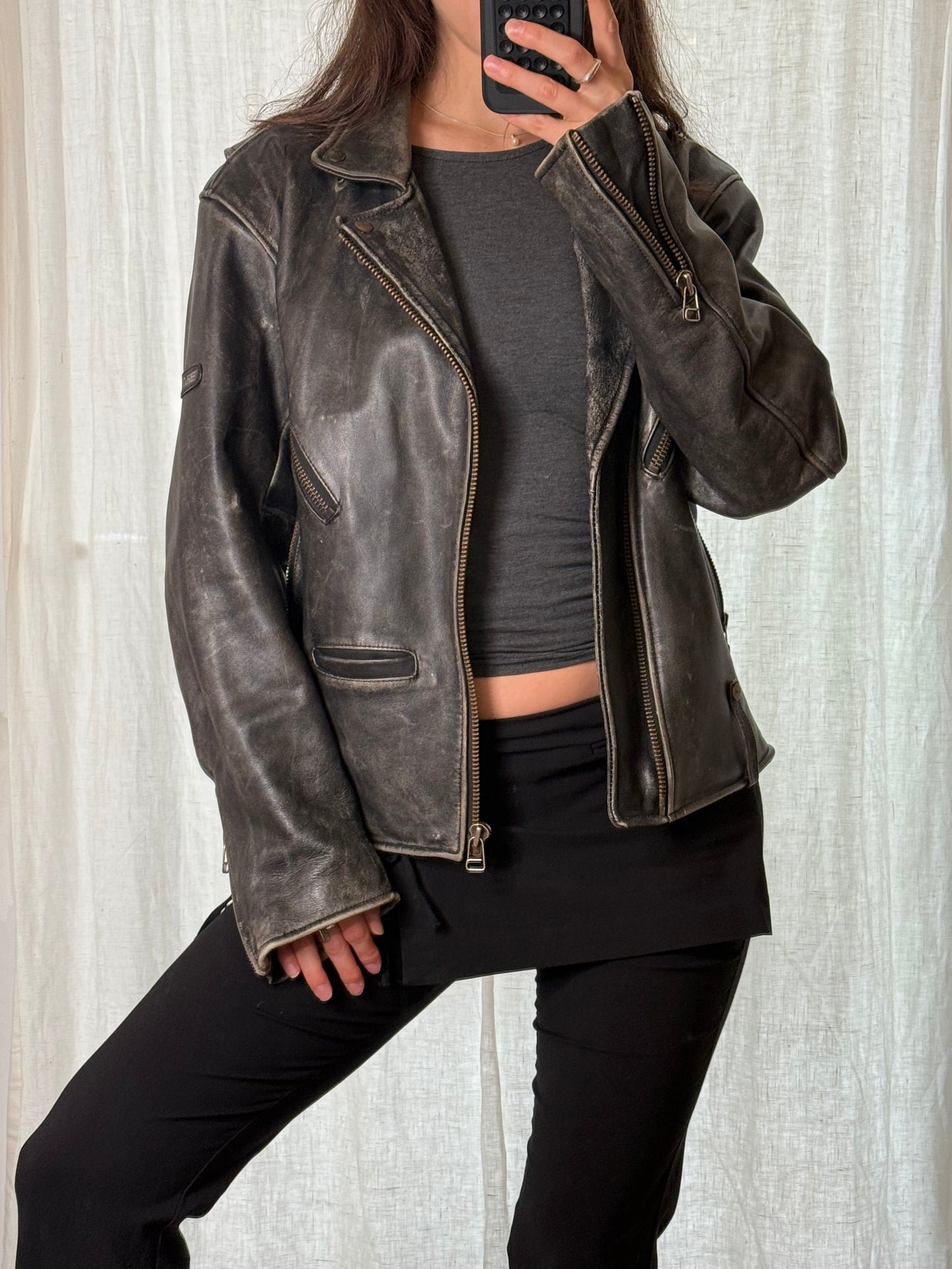 Vintage 100% Genuine Leather Heavy Motorcycle Jacket L