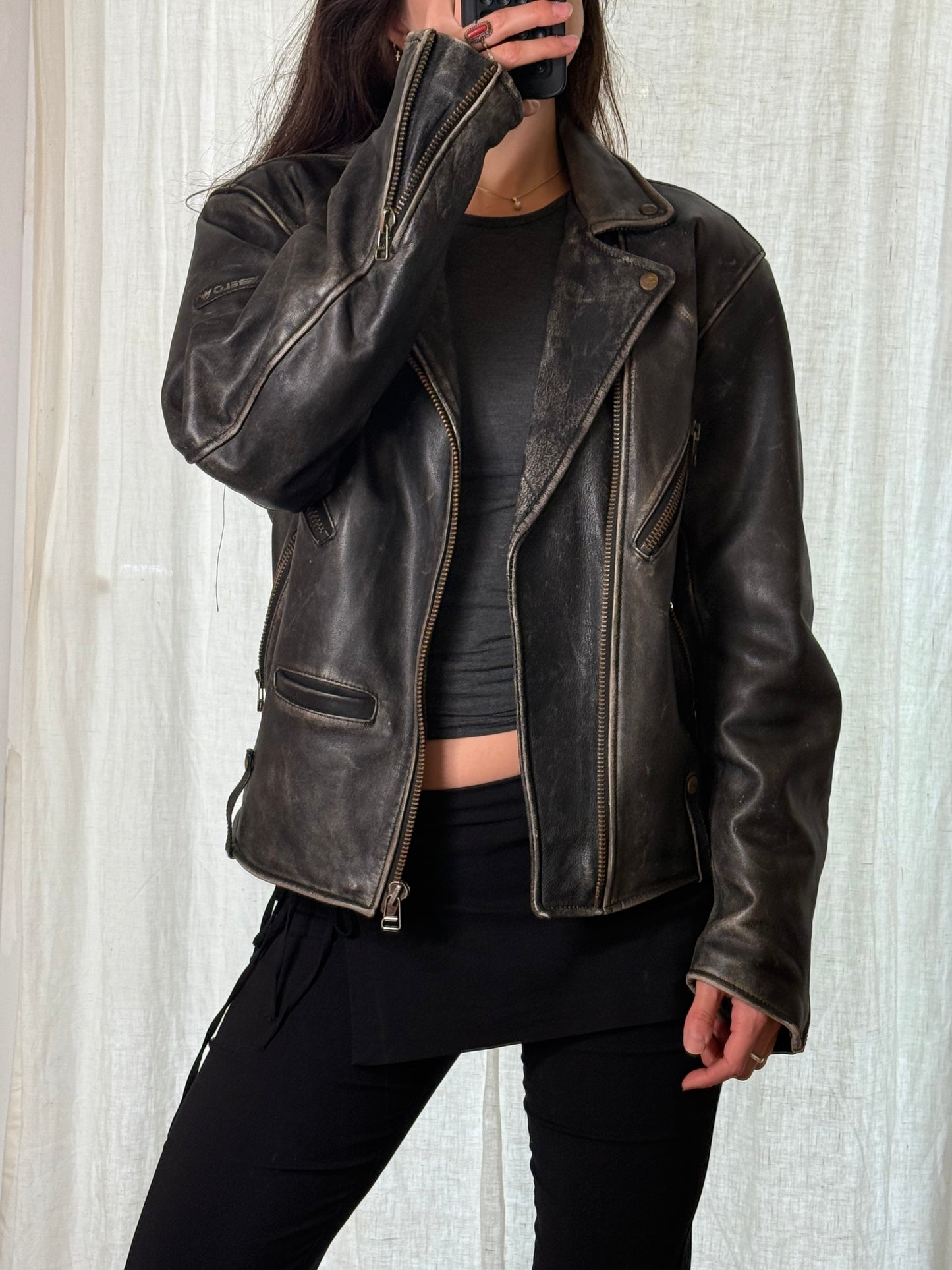 Vintage 100% Genuine Leather Heavy Motorcycle Jacket L