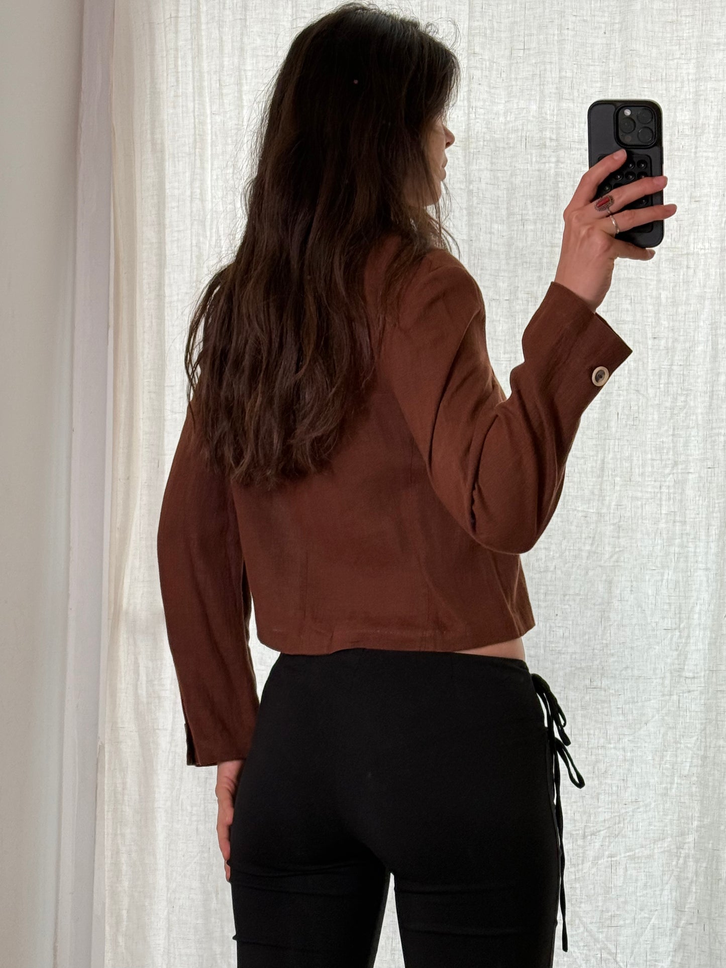 Vintage 100% Linen Brown Fitted Blazer Jacket S