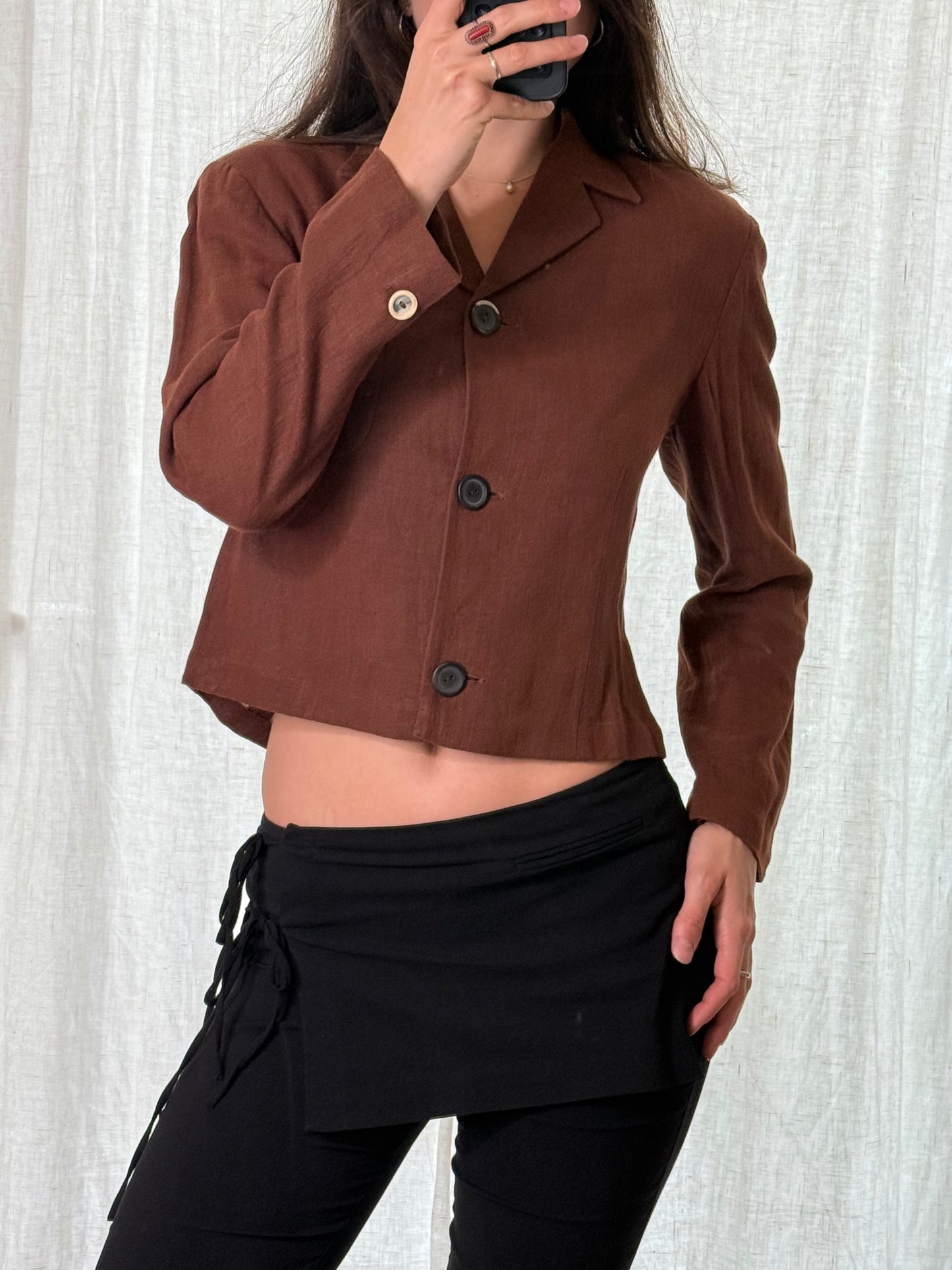 Vintage 100% Linen Brown Fitted Blazer Jacket S