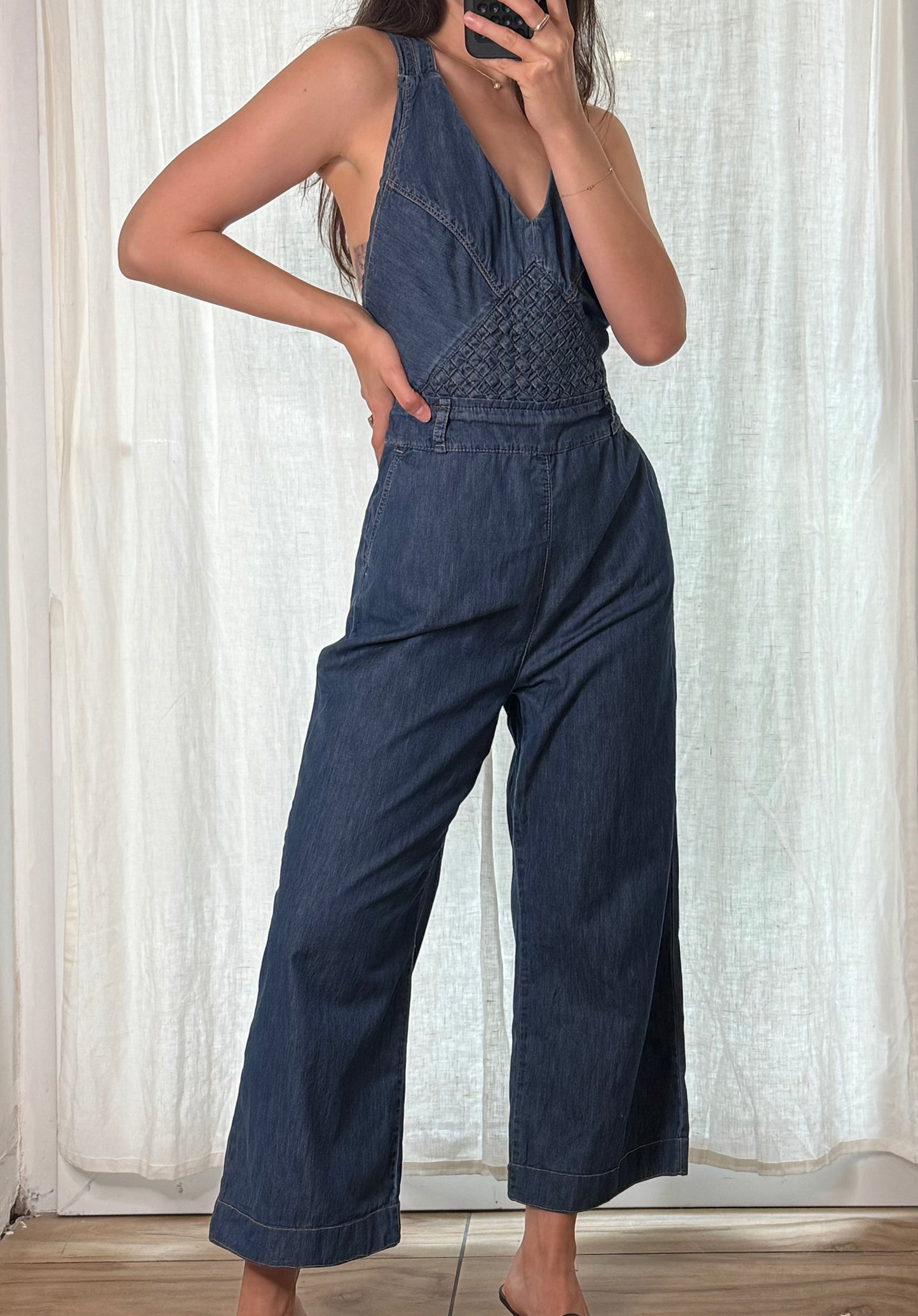 Vintage Cotton Denim Braided Detailed Jumpsuit M