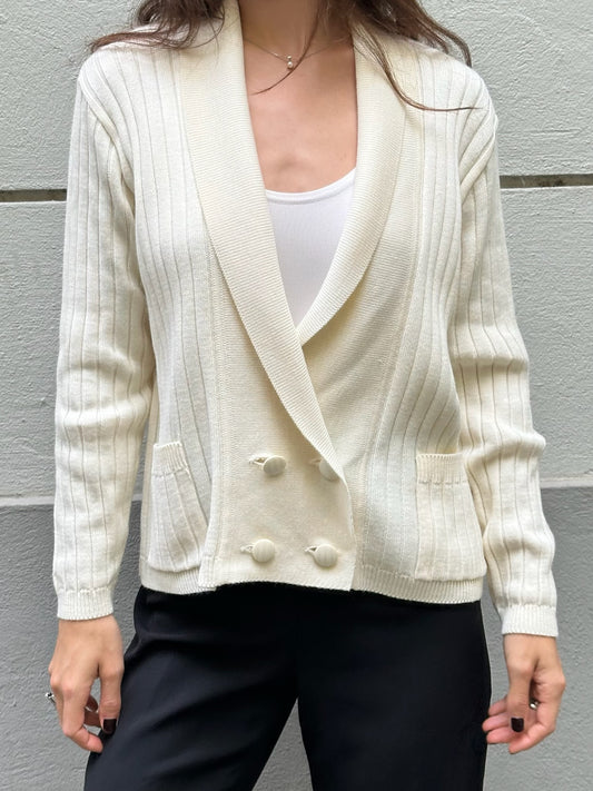 Vintage Cream Double Breasted Cardigan M