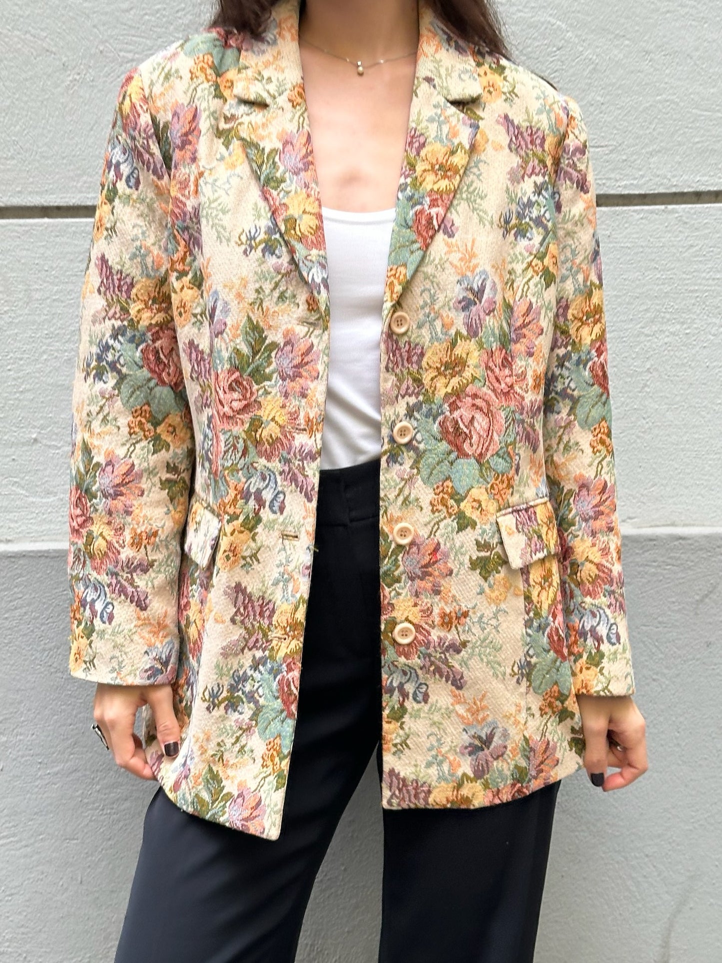 Vintage Cotton Blend Floral Blazer L
