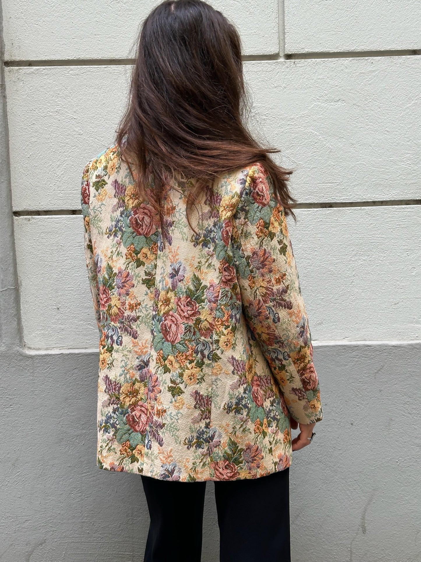 Vintage Cotton Blend Floral Blazer L
