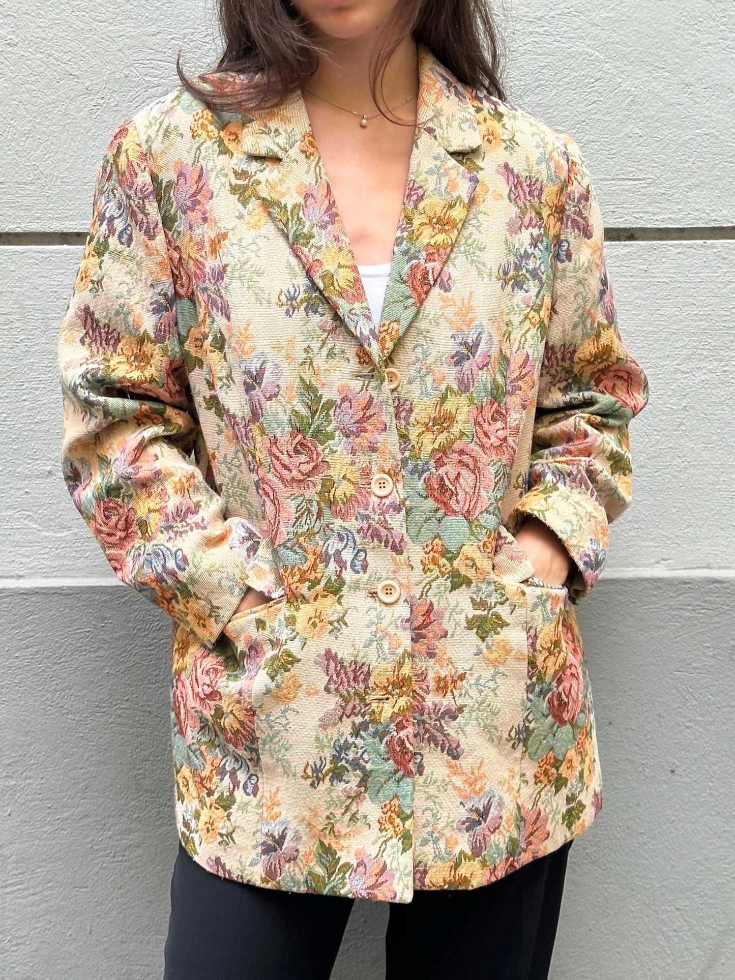 Vintage Cotton Blend Floral Blazer L