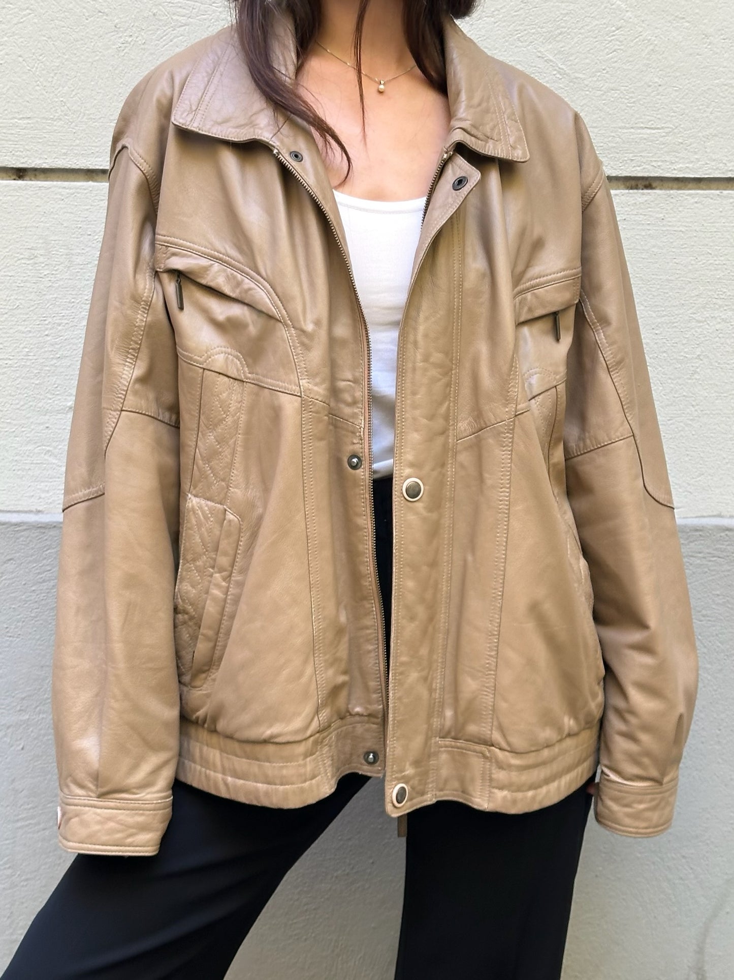 Vintage 100% Genuine Leather Tan Oversized Jacket L