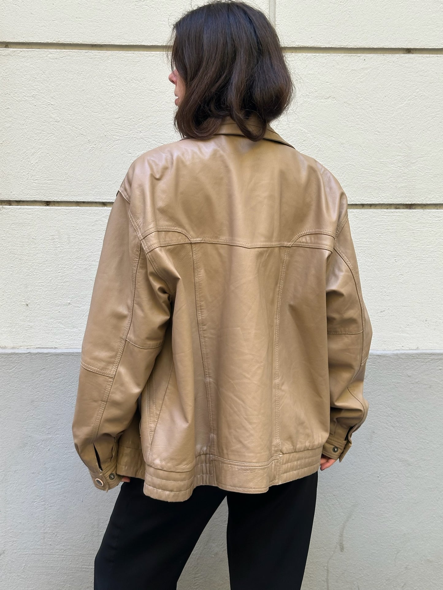 Vintage 100% Genuine Leather Tan Oversized Jacket L