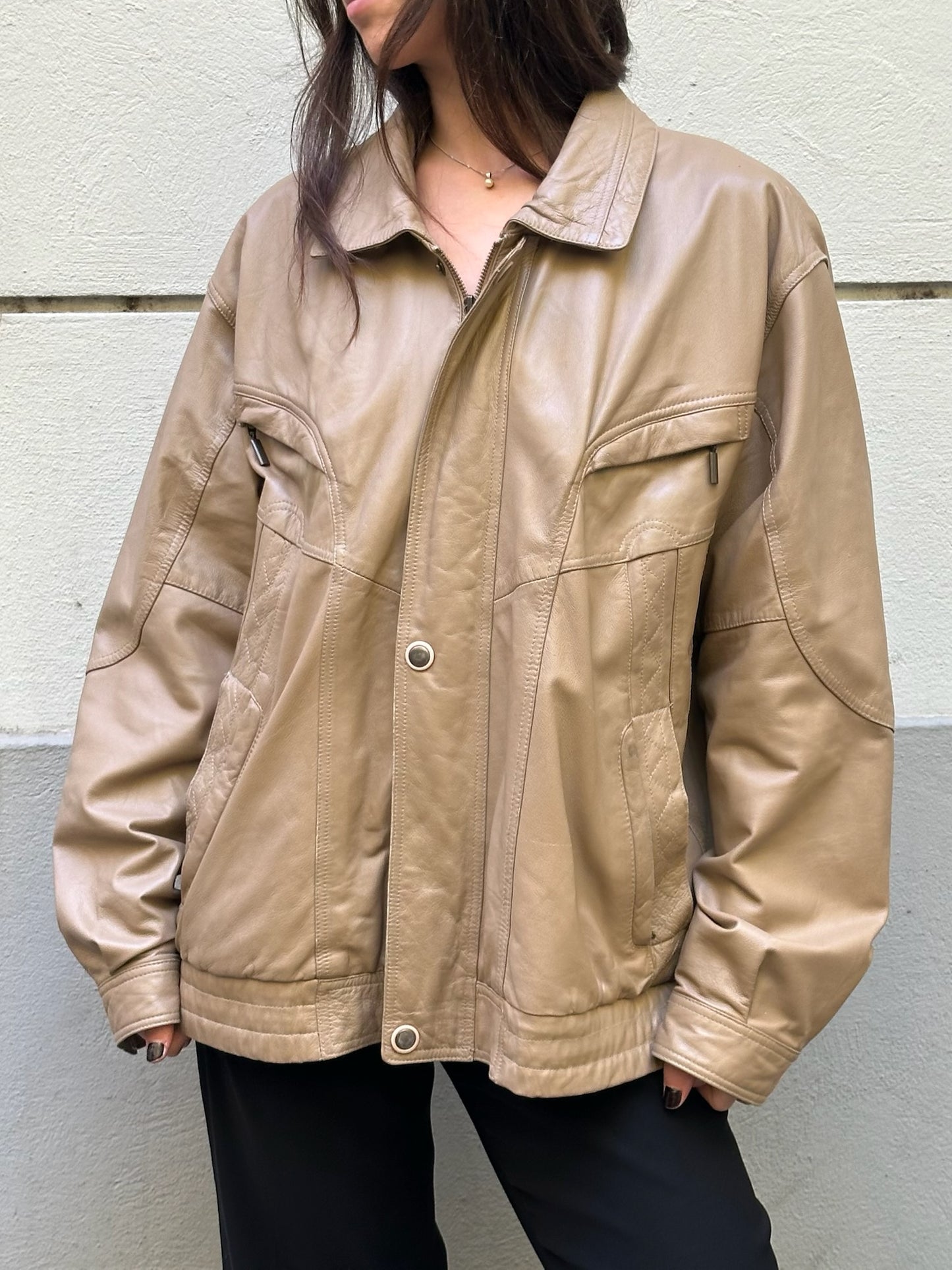 Vintage 100% Genuine Leather Tan Oversized Jacket L